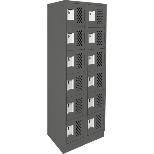 Assembled Lockerettes Clean Line Perforated Economy Lockers, 6 -tier, Bank of 2, 18" x 72" x 12", Steel Haskins Industrial Inc.