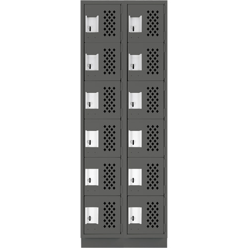 Assembled Lockerettes Clean Line Perforated Economy Lockers, 6 -tier, Bank of 2, 18" x 72" x 12", Steel Haskins Industrial Inc.