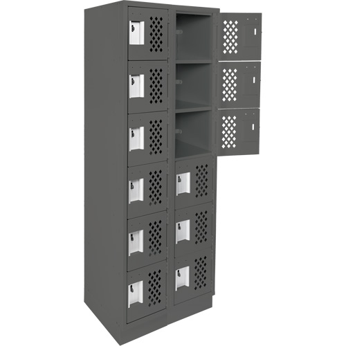 Assembled Lockerettes Clean Line Perforated Economy Lockers, 6 -tier, Bank of 2, 18" x 72" x 12", Steel Haskins Industrial Inc.