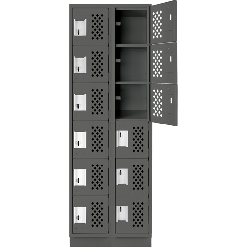 Assembled Lockerettes Clean Line Perforated Economy Lockers, 6 -tier, Bank of 2, 18" x 72" x 12", Steel Haskins Industrial Inc.