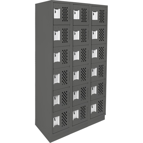 Clean-Line Perforated Lockerette, 6 -tier, Bank of 3, 12" x 72" x 12", Steel Haskins Industrial Inc.