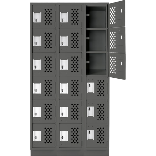Clean-Line Perforated Lockerette, 6 -tier, Bank of 3, 12" x 72" x 12", Steel Haskins Industrial Inc.