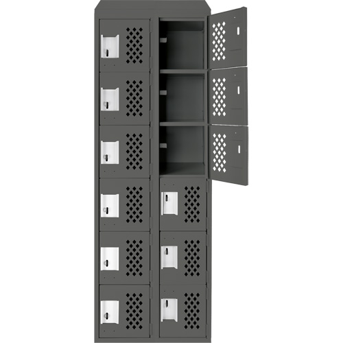 Assembled Lockerettes Clean Line Perforated Economy Lockers, 6 -tier, Bank of 2, 18" x 72" x 12", Steel Haskins Industrial Inc.