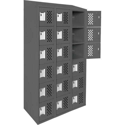 Assembled Lockerettes Clean Line Perforated Economy Lockers, 6 -tier, Bank of 3, 18" x 72" x 12", Steel Haskins Industrial Inc.