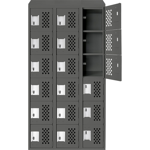 Assembled Lockerettes Clean Line Perforated Economy Lockers, 6 -tier, Bank of 3, 18" x 72" x 12", Steel Haskins Industrial Inc.