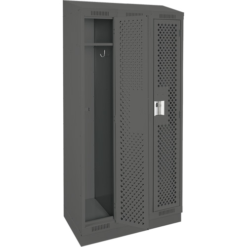 Clean Line Lockers, Bank of 3, 36" x 18" x 82", Steel, Charcoal, Rivet (Assembled), Perforated Haskins Industrial Inc.