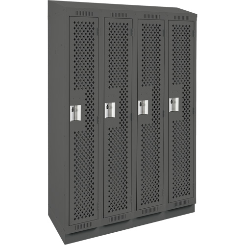 Clean Line Lockers, Bank of 4, 48" x 18" x 82", Steel, Charcoal, Rivet (Assembled), Perforated Haskins Industrial Inc.