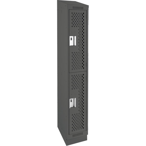 Clean Line Lockers, 2 -tier, 12" x 12" x 82", Steel, Charcoal, Rivet (Assembled), Perforated Haskins Industrial Inc.