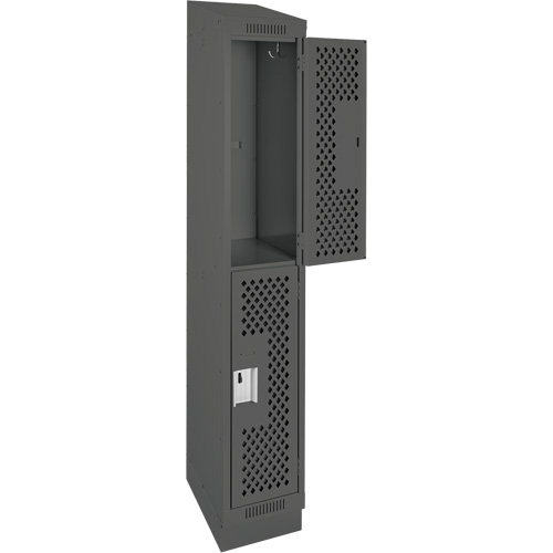 Clean Line Lockers, 2 -tier, 12" x 12" x 82", Steel, Charcoal, Rivet (Assembled), Perforated Haskins Industrial Inc.