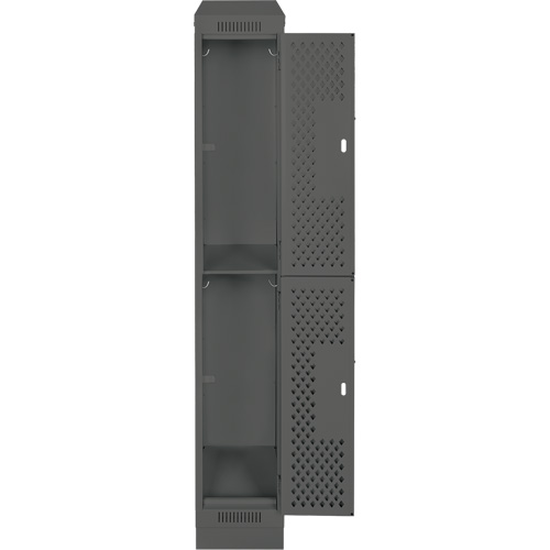 Clean Line Lockers, 2 -tier, 12" x 12" x 82", Steel, Charcoal, Rivet (Assembled), Perforated Haskins Industrial Inc.