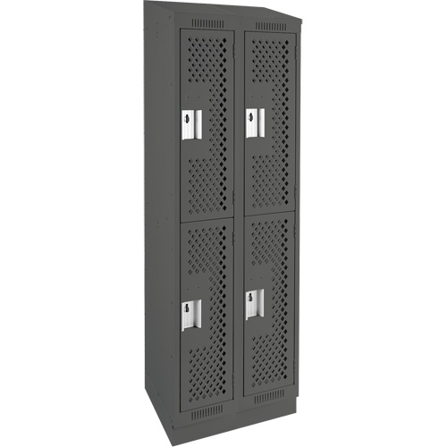 Clean Line Lockers, 2 -tier, Bank of 2, 24" x 15" x 82", Steel, Charcoal, Rivet (Assembled), Perforated Haskins Industrial Inc.