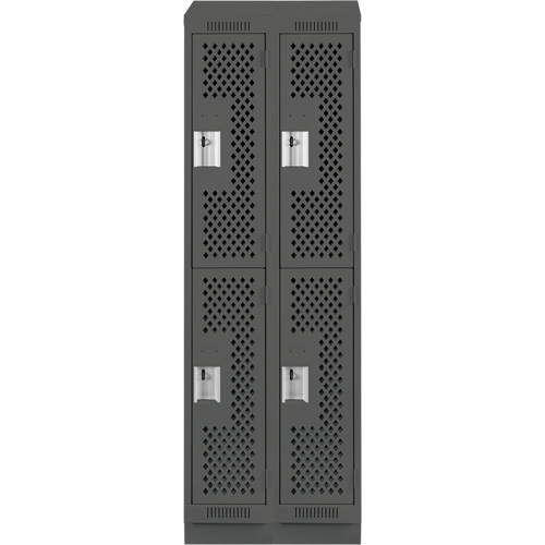 Clean Line Lockers, 2 -tier, Bank of 2, 24" x 15" x 82", Steel, Charcoal, Rivet (Assembled), Perforated Haskins Industrial Inc.