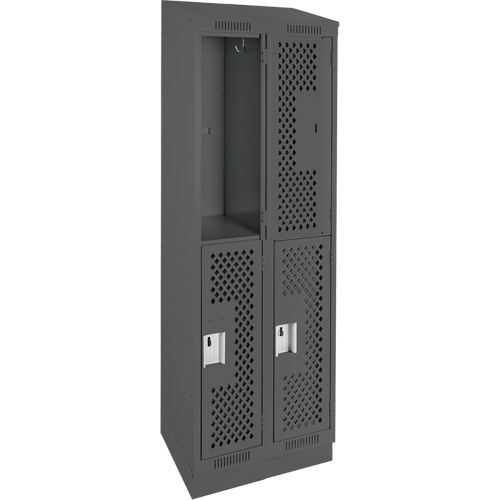 Clean Line Lockers, 2 -tier, Bank of 2, 24" x 15" x 82", Steel, Charcoal, Rivet (Assembled), Perforated Haskins Industrial Inc.