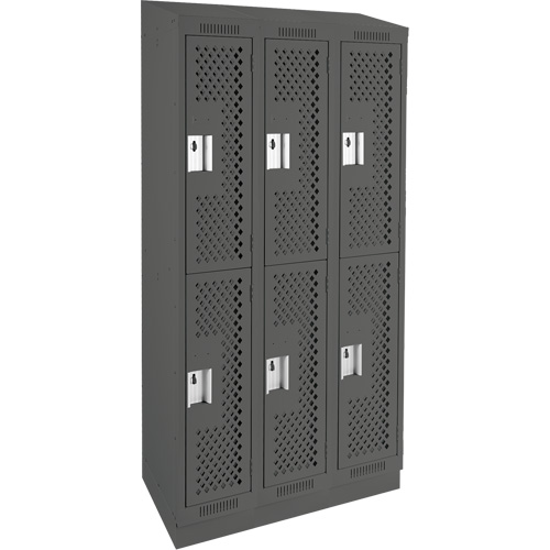 Clean Line Lockers, 2 -tier, Bank of 3, 36" x 15" x 82", Steel, Charcoal, Rivet (Assembled), Perforated Haskins Industrial Inc.
