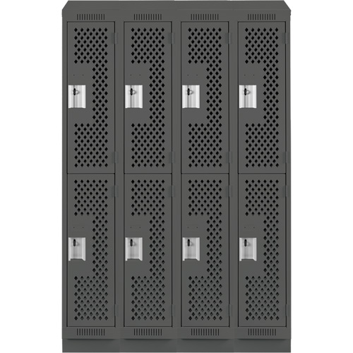 Clean Line Lockers, 2 -tier, Bank of 4, 48" x 15" x 82", Steel, Charcoal, Rivet (Assembled), Perforated Haskins Industrial Inc.
