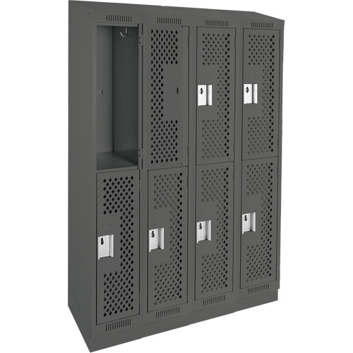 Clean Line Lockers, 2 -tier, Bank of 4, 48" x 15" x 82", Steel, Charcoal, Rivet (Assembled), Perforated Haskins Industrial Inc.