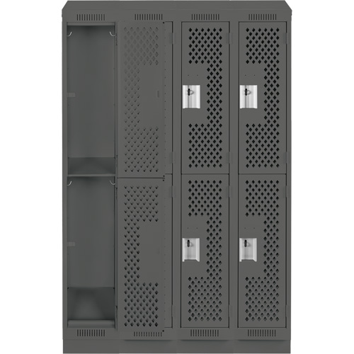 Clean Line Lockers, 2 -tier, Bank of 4, 48" x 15" x 82", Steel, Charcoal, Rivet (Assembled), Perforated Haskins Industrial Inc.