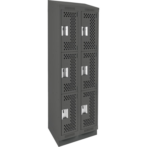 Clean Line Lockers, 3 -tier, Bank of 2, 24" x 18" x 82", Steel, Charcoal, Rivet (Assembled), Perforated Haskins Industrial Inc.