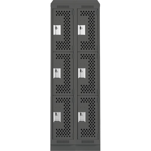 Clean Line Lockers, 3 -tier, Bank of 2, 24" x 18" x 82", Steel, Charcoal, Rivet (Assembled), Perforated Haskins Industrial Inc.