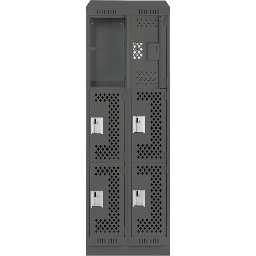 Clean Line Lockers, 3 -tier, Bank of 2, 24" x 18" x 82", Steel, Charcoal, Rivet (Assembled), Perforated Haskins Industrial Inc.