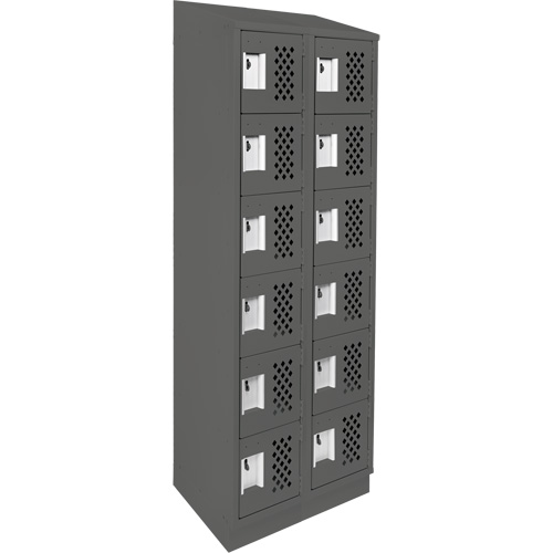 Assembled Lockerettes Clean Line Perforated Economy Lockers, 6 -tier, Bank of 2, 18" x 72" x 12", Steel Haskins Industrial Inc.