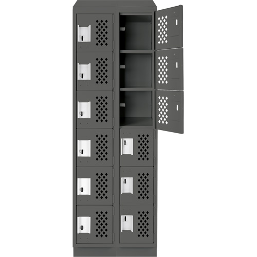 Assembled Lockerettes Clean Line Perforated Economy Lockers, 6 -tier, Bank of 2, 18" x 72" x 12", Steel Haskins Industrial Inc.