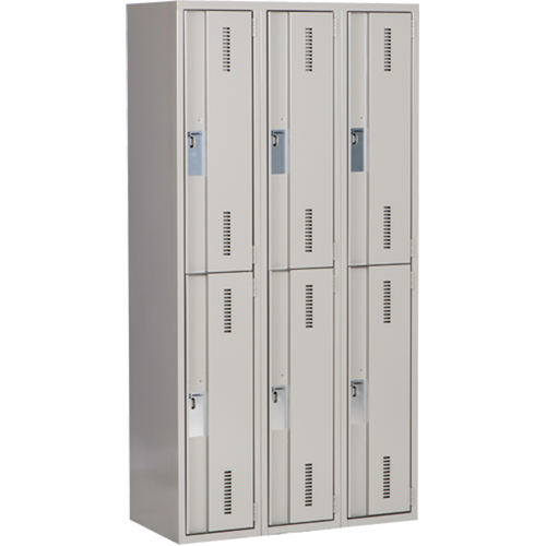 Concorde Heavy-Duty Lockers, 2 -tier, Bank of 3, 36" x 18" x 72", Steel, Grey, Welded (Assembled) Haskins Industrial Inc.