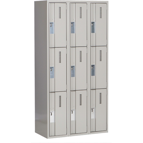 Concorde Heavy-Duty Lockers, 3 -tier, Bank of 3, 36" x 18" x 72", Steel, Grey, Welded (Assembled) Haskins Industrial Inc.