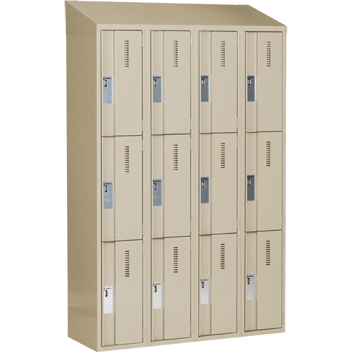 Concorde Heavy-Duty Lockers, 3 -tier, Bank of 4, 48" x 18" x 78", Steel, Beige, Welded (Assembled) Haskins Industrial Inc.