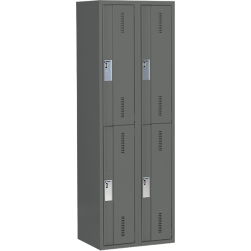 Concorde Heavy-Duty Lockers, 2 -tier, Bank of 2, 24" x 18" x 72", Steel, Charcoal, Welded (Assembled) Haskins Industrial Inc.