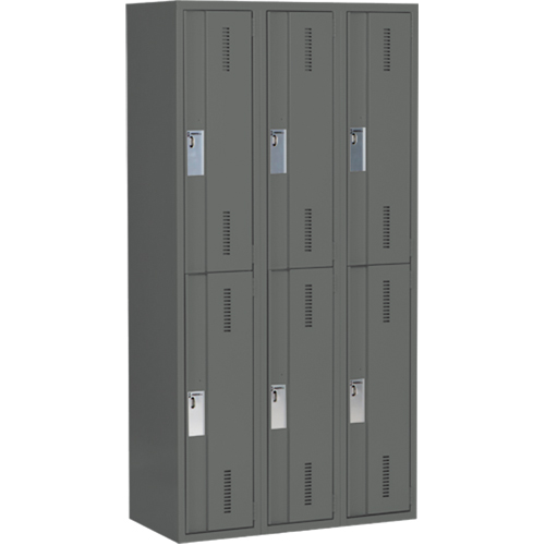 Concorde Heavy-Duty Lockers, 2 -tier, Bank of 3, 36" x 18" x 72", Steel, Charcoal, Welded (Assembled) Haskins Industrial Inc.