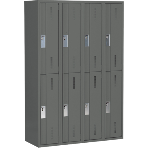 Concorde Heavy-Duty Lockers, 2 -tier, Bank of 4, 48" x 18" x 72", Steel, Charcoal, Welded (Assembled) Haskins Industrial Inc.