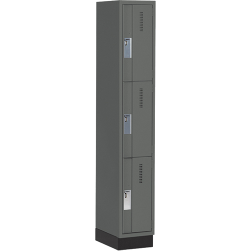 Concorde Heavy-Duty Lockers, 3 -tier, 12" x 18" x 76", Steel, Charcoal, Welded (Assembled) Haskins Industrial Inc.