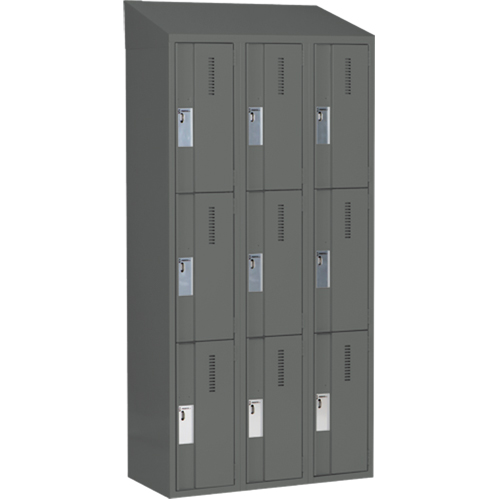 Concorde Heavy-Duty Lockers, 3 -tier, Bank of 3, 36" x 18" x 78", Steel, Charcoal, Welded (Assembled) Haskins Industrial Inc.