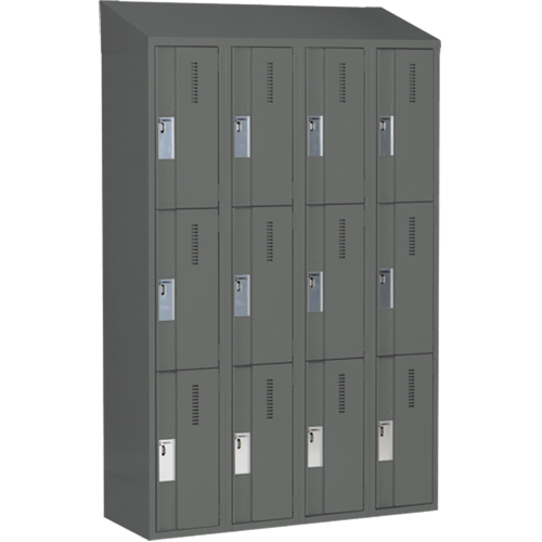 Concorde Heavy-Duty Lockers, 3 -tier, Bank of 4, 48" x 18" x 78", Steel, Charcoal, Welded (Assembled) Haskins Industrial Inc.
