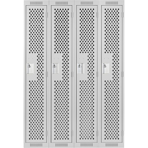 Clean Line Lockers, Bank of 4, 48" x 15" x 72", Steel, Grey, Rivet (Assembled), Perforated Haskins Industrial Inc.