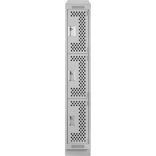 Clean Line Lockers, 3 -tier, 12" x 12" x 72", Steel, Grey, Rivet (Assembled), Perforated Haskins Industrial Inc.