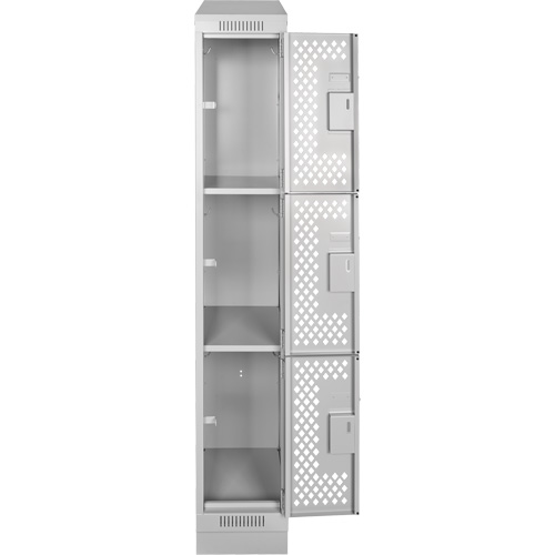Clean Line Lockers, 3 -tier, 12" x 12" x 72", Steel, Grey, Rivet (Assembled), Perforated Haskins Industrial Inc.