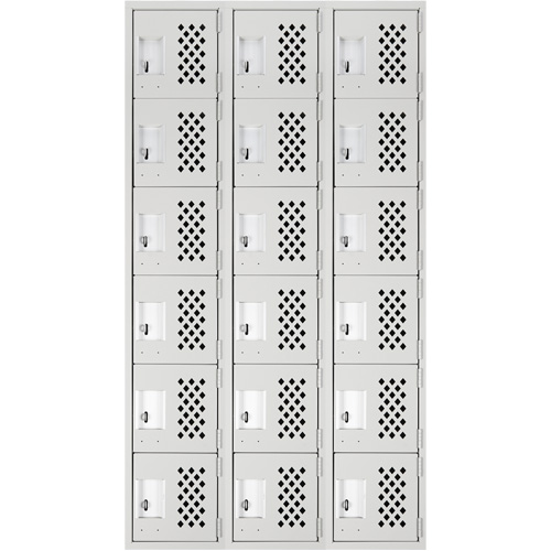 Clean-Line Perforated Lockerette, 6 -tier, Bank of 3, 12" x 72" x 12", Steel Haskins Industrial Inc.