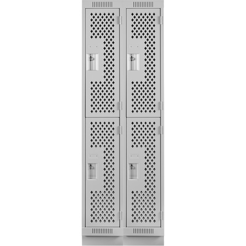 Clean Line Lockers, 2 -tier, Bank of 2, 24" x 15" x 76", Steel, Grey, Rivet (Assembled), Perforated Haskins Industrial Inc.