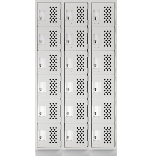 Clean-Line Perforated Lockerette, 6 -tier, Bank of 3, 12" x 72" x 12", Steel Haskins Industrial Inc.