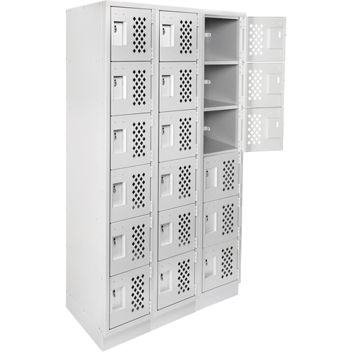 Clean-Line Perforated Lockerette, 6 -tier, Bank of 3, 12" x 72" x 12", Steel Haskins Industrial Inc.