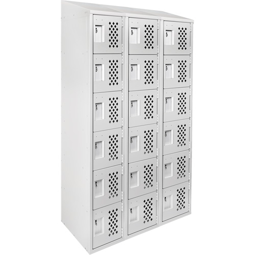 Assembled Lockerettes Clean Line Perforated Economy Lockers, 6 -tier, Bank of 3, 18" x 72" x 12", Steel Haskins Industrial Inc.