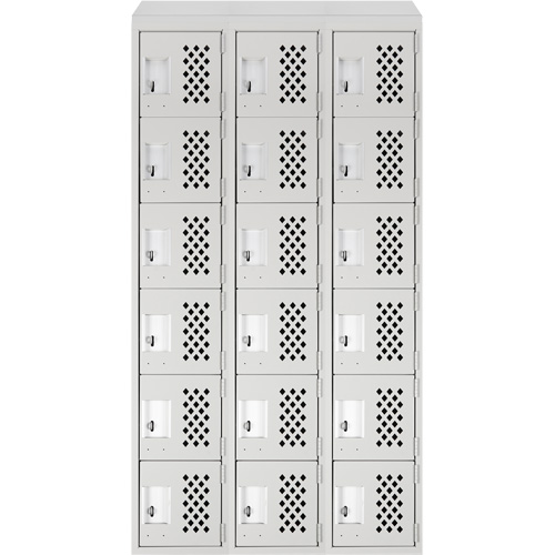 Assembled Lockerettes Clean Line Perforated Economy Lockers, 6 -tier, Bank of 3, 18" x 72" x 12", Steel Haskins Industrial Inc.