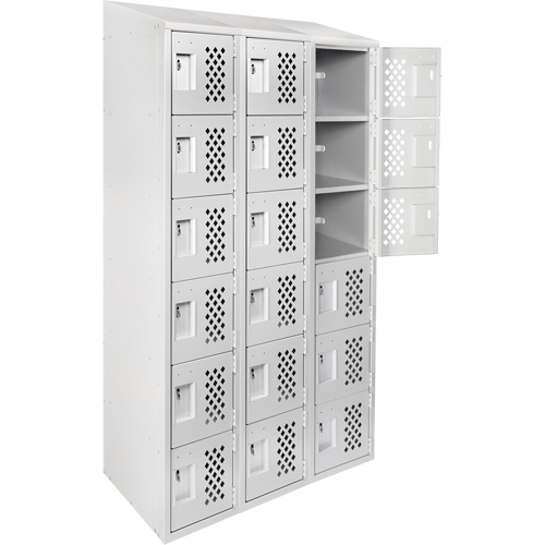Assembled Lockerettes Clean Line Perforated Economy Lockers, 6 -tier, Bank of 3, 18" x 72" x 12", Steel Haskins Industrial Inc.