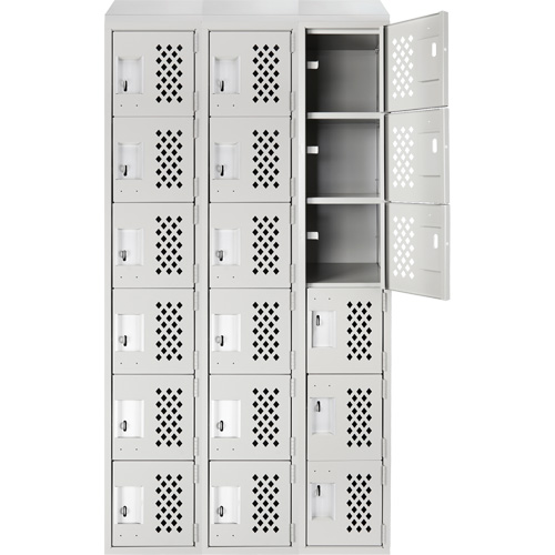 Assembled Lockerettes Clean Line Perforated Economy Lockers, 6 -tier, Bank of 3, 18" x 72" x 12", Steel Haskins Industrial Inc.