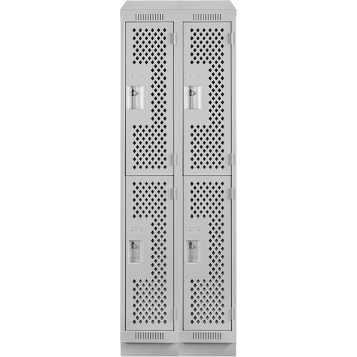 Clean Line Lockers, 2 -tier, Bank of 2, 24" x 15" x 82", Steel, Grey, Rivet (Assembled), Perforated Haskins Industrial Inc.
