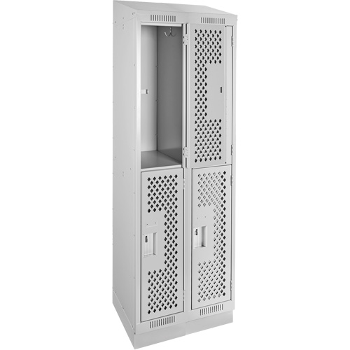 Clean Line Lockers, 2 -tier, Bank of 2, 24" x 15" x 82", Steel, Grey, Rivet (Assembled), Perforated Haskins Industrial Inc.