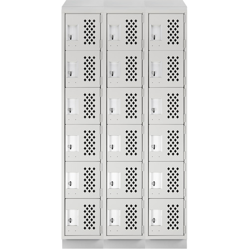 Clean-Line Perforated Lockerette, 6 -tier, Bank of 3, 12" x 72" x 12", Steel Haskins Industrial Inc.