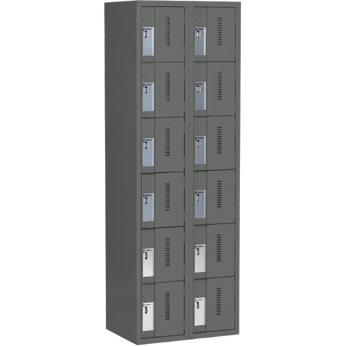 Concorde Heavy-Duty Lockers, 6 -tier, Bank of 2, 24" x 18" x 72", Steel, Charcoal, Welded (Assembled) Haskins Industrial Inc.